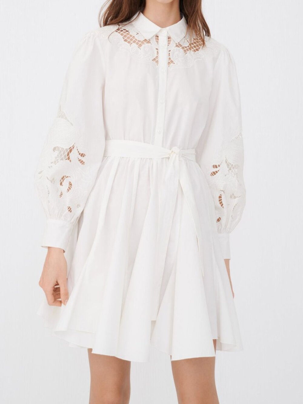 ✨ Maje "Rebello" White Cotton Embroidered Lace Inset Shirt Dress Size 36✨